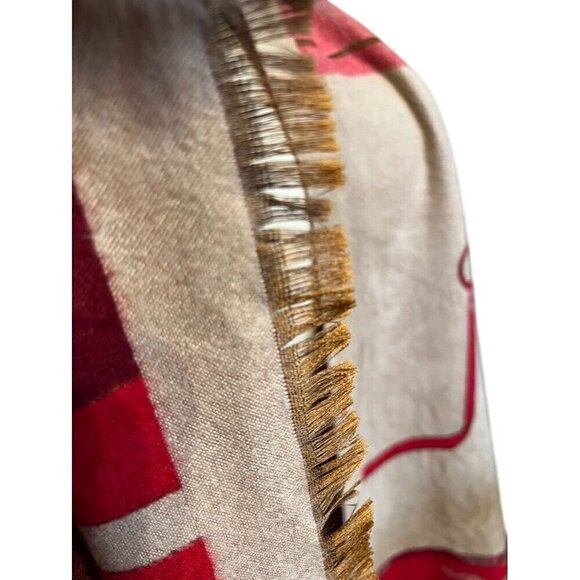 Mitchies Scarf Red Women Old Money Regal Equestrian Fox Fur Poms Luxury 80s - Picture 5 of 15